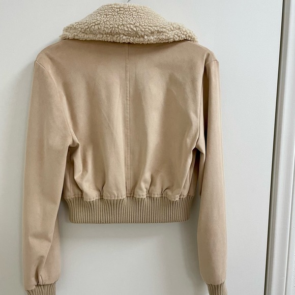 REVOLVE Majorelle Cropped Sherpa Collar Suede Bomber Jacket Sand Beige Size XXS - Picture 6 of 12